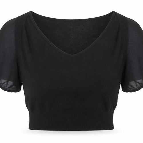 Noa Noa Women Black Cropped Puff Sleeve Blouse XL