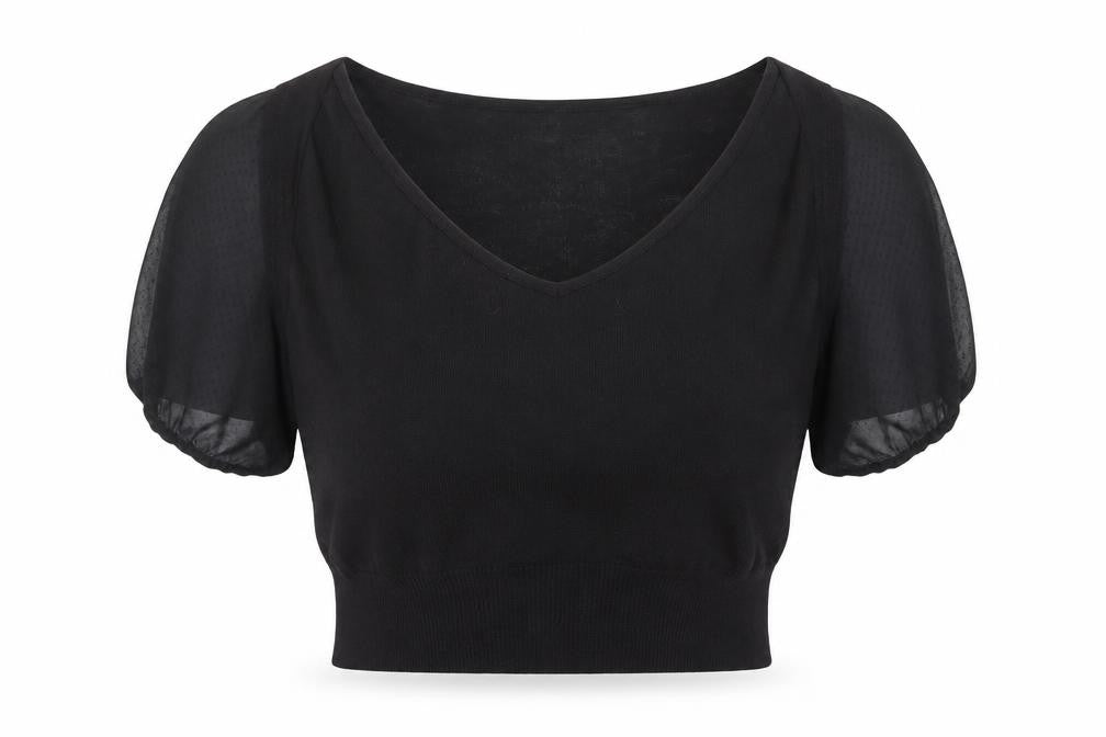 Noa Noa Women Black Cropped Puff Sleeve Blouse XL