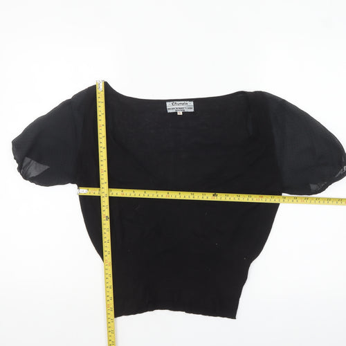 Noa Noa Women Black Cropped Puff Sleeve Blouse XL