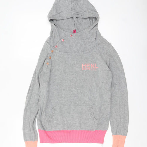 Henleys Womens Grey High Neck Hooded Pullover Jumper Size S