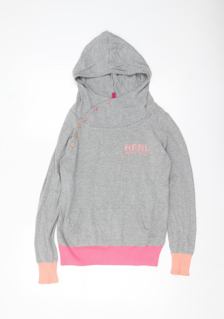 Henleys Womens Grey High Neck Hooded Pullover Jumper Size S