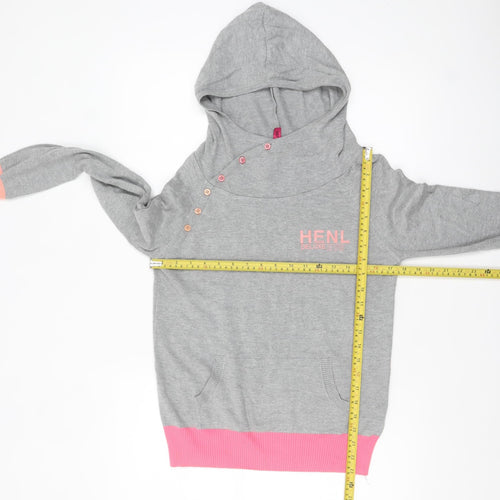 Henleys Womens Grey High Neck Hooded Pullover Jumper Size S