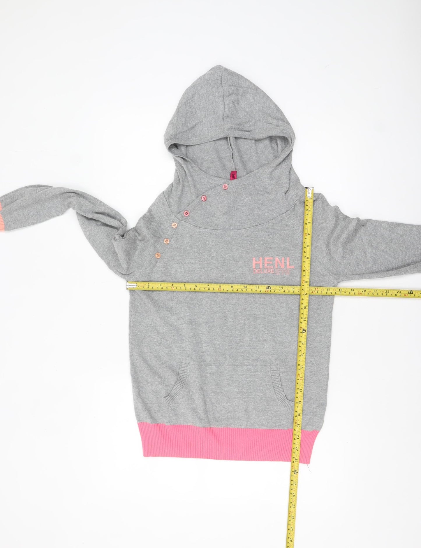 Henleys Womens Grey High Neck Hooded Pullover Jumper Size S