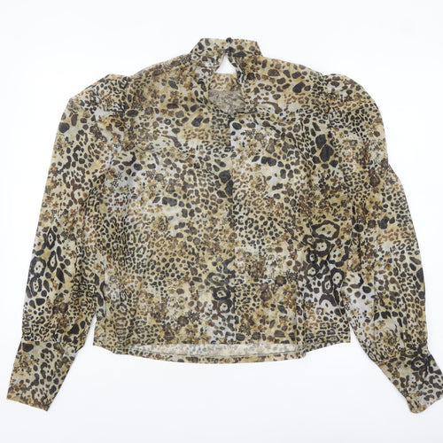 V by Very Women’s Brown Animal Print High Neck Sheer Blouse Size 16