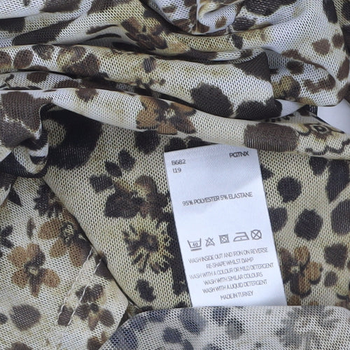 V by Very Women’s Brown Animal Print High Neck Sheer Blouse Size 16