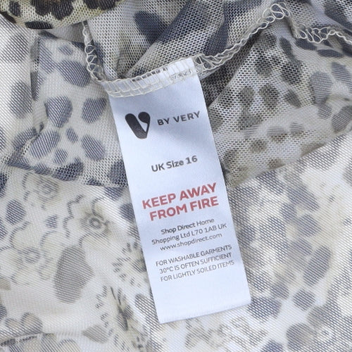 V by Very Women’s Brown Animal Print High Neck Sheer Blouse Size 16