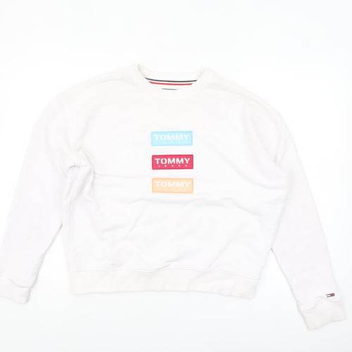 Tommy Jeans Women's White Cotton Blend Logo Sweatshirt Size S