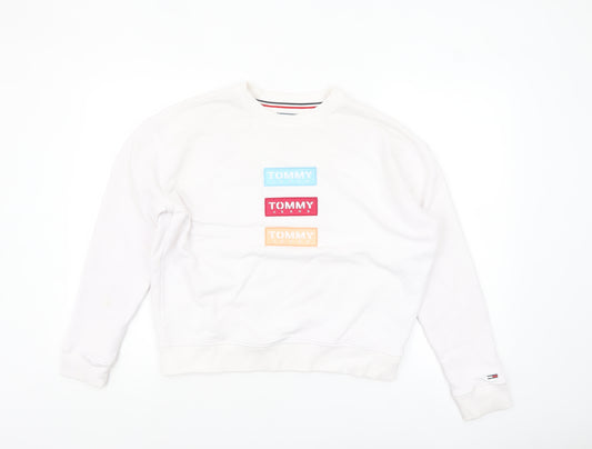 Tommy Jeans Women's White Cotton Blend Logo Sweatshirt Size S