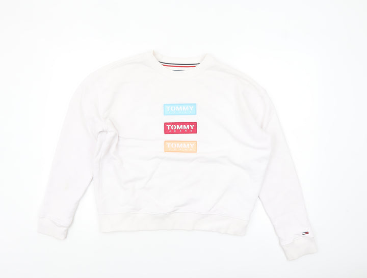 Tommy Jeans Women's White Cotton Blend Logo Sweatshirt Size S