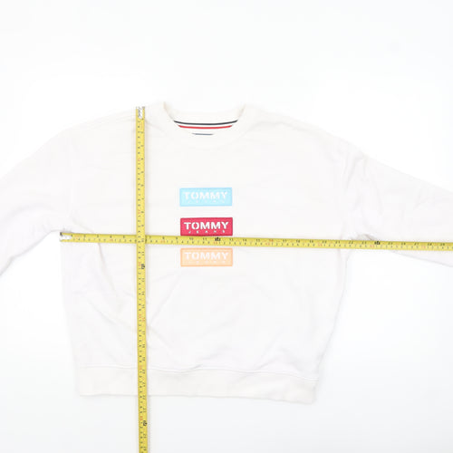Tommy Jeans Women's White Cotton Blend Logo Sweatshirt Size S