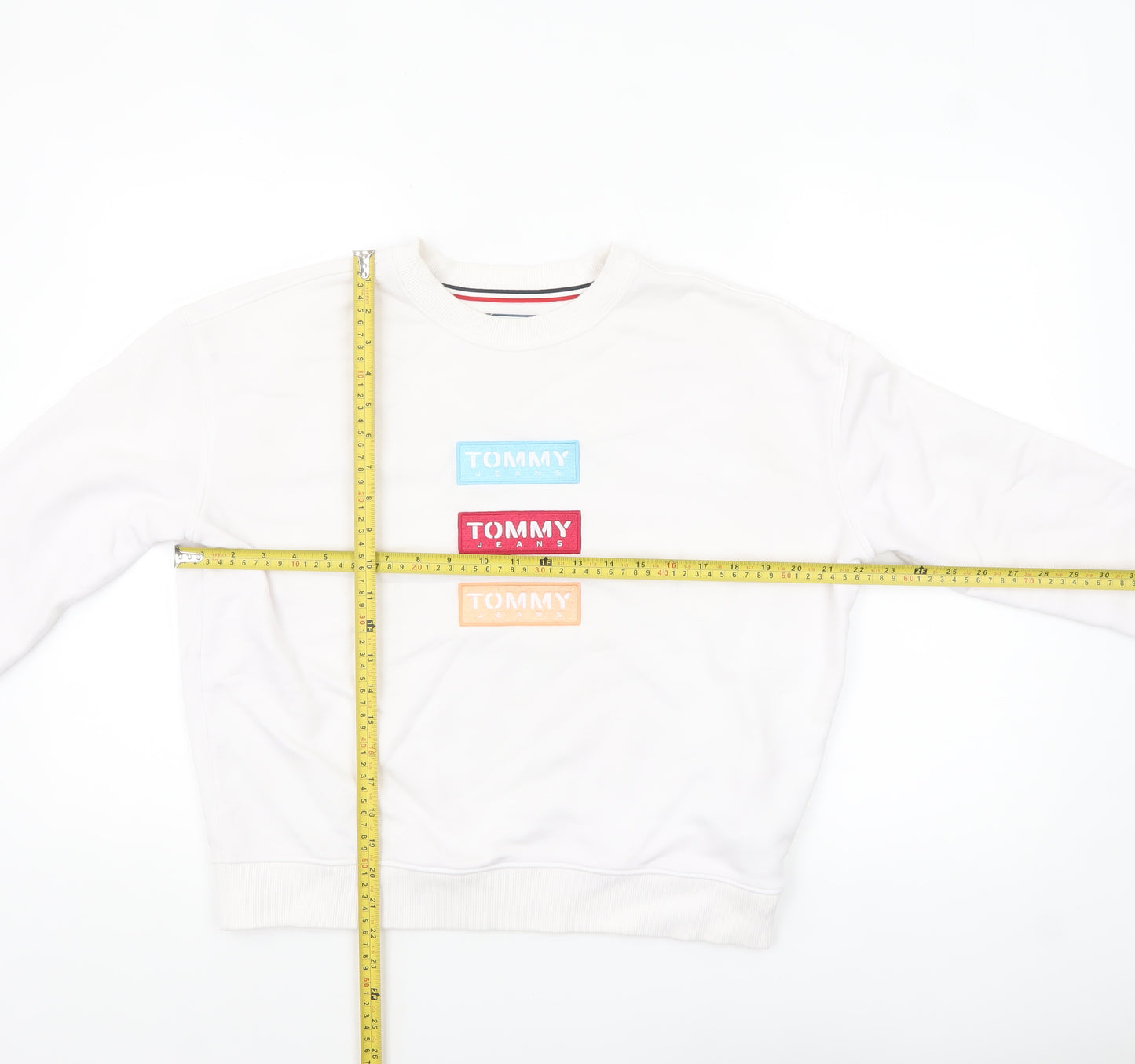 Tommy Jeans Women's White Cotton Blend Logo Sweatshirt Size S