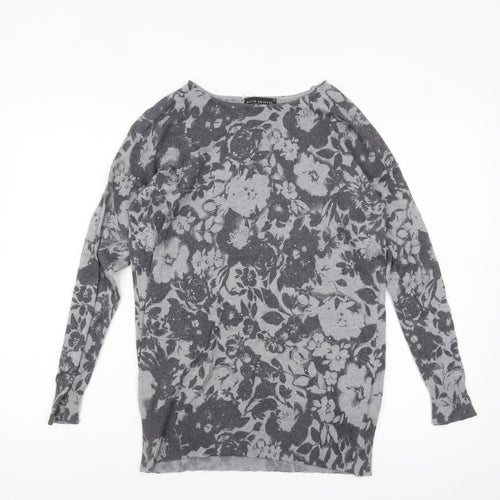 David Emanuel Women’s Grey Floral Knit Pullover Jumper XS