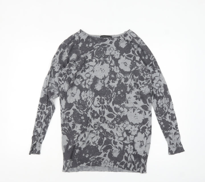 David Emanuel Women’s Grey Floral Knit Pullover Jumper XS