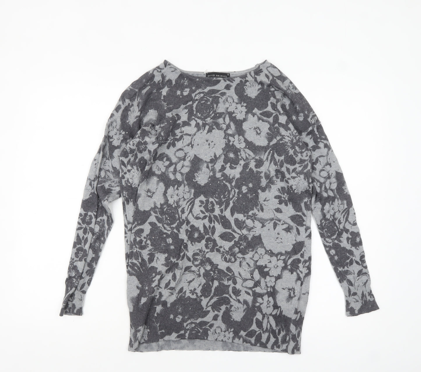 David Emanuel Women’s Grey Floral Knit Pullover Jumper XS
