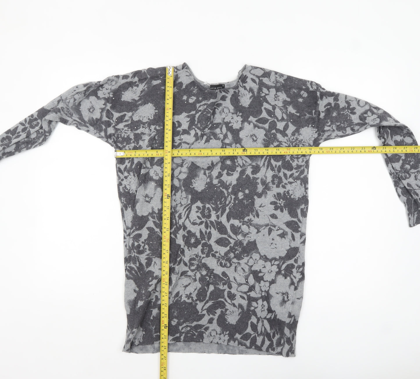 David Emanuel Women’s Grey Floral Knit Pullover Jumper XS