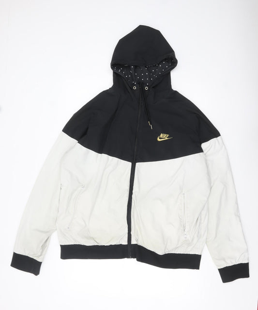 Nike Men's Black & White XL Hooded Windbreaker Jacket