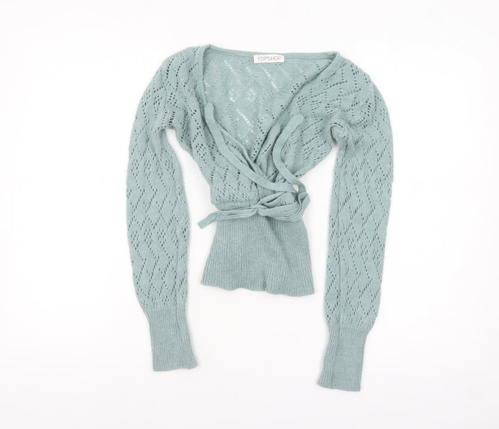 Topshop Women Green Size 8 Wrap Knit Acrylic Jumper