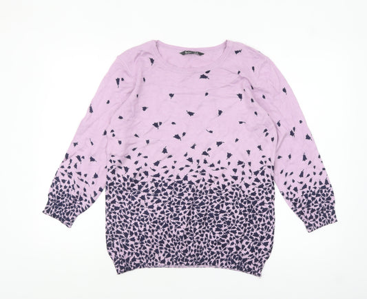 Bonmarché Women's Purple Floral Knit Pullover Jumper Size 14