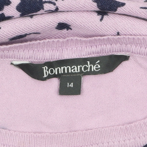 Bonmarché Women's Purple Floral Knit Pullover Jumper Size 14