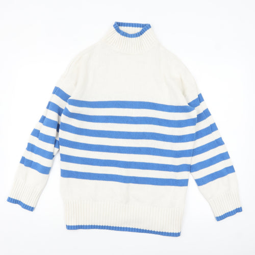 Nutmeg Women Blue White Striped High Neck Cotton Jumper Size 10