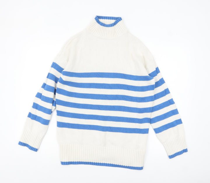 Nutmeg Women Blue White Striped High Neck Cotton Jumper Size 10