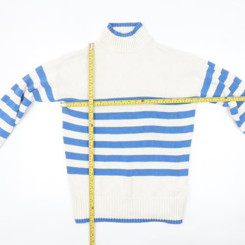 Nutmeg Women Blue White Striped High Neck Cotton Jumper Size 10
