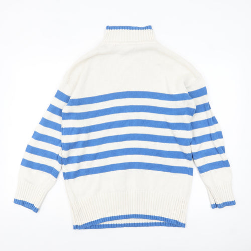 Nutmeg Women Blue White Striped High Neck Cotton Jumper Size 10