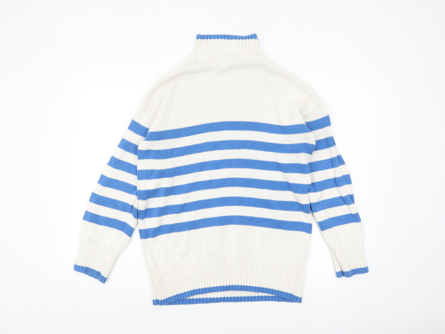 Nutmeg Women Blue White Striped High Neck Cotton Jumper Size 10