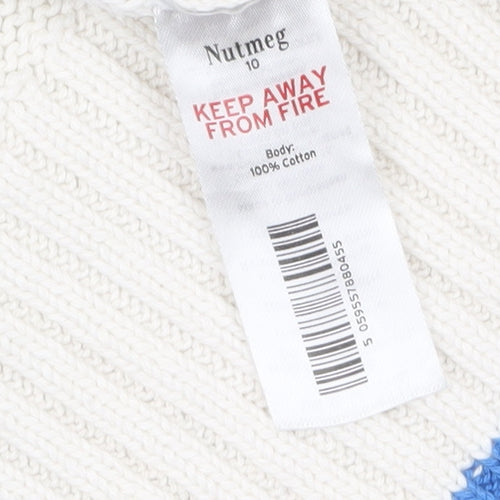 Nutmeg Women Blue White Striped High Neck Cotton Jumper Size 10