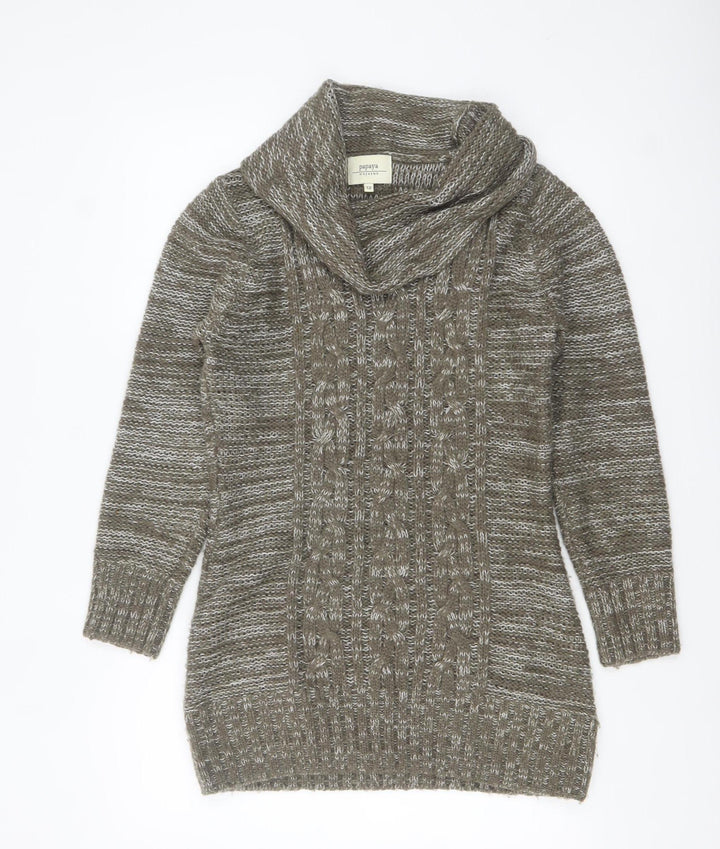 Papaya Women’s Brown Cowl Neck Cable-Knit Jumper Size 12 Acrylic Knitwear