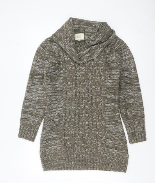 Papaya Women’s Brown Cowl Neck Cable-Knit Jumper Size 12 Acrylic Knitwear