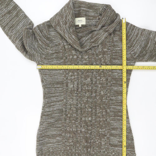 Papaya Women’s Brown Cowl Neck Cable-Knit Jumper Size 12 Acrylic Knitwear