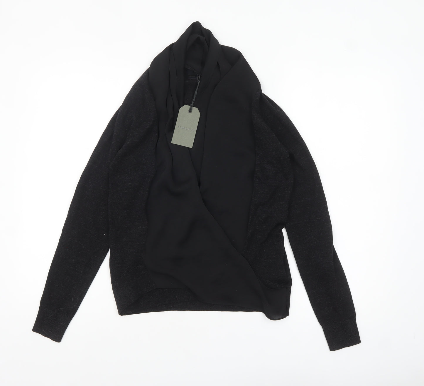 AllSaints Women's Black Merino Wool Cardigan Jumper Size S
