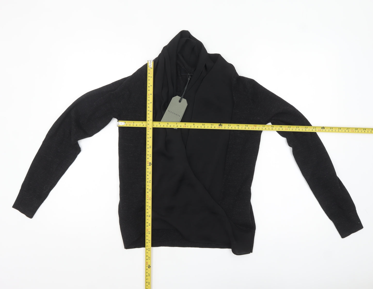 AllSaints Women's Black Merino Wool Cardigan Jumper Size S