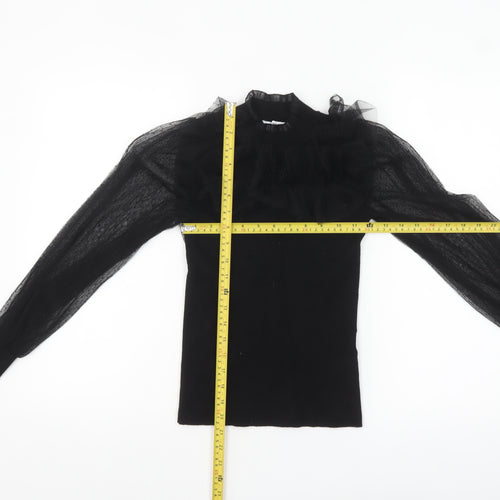 Morgan Women’s Black High Neck Sheer Sleeve Ruffle Jumper Size S