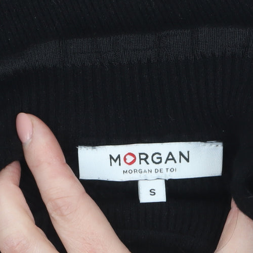 Morgan Women’s Black High Neck Sheer Sleeve Ruffle Jumper Size S