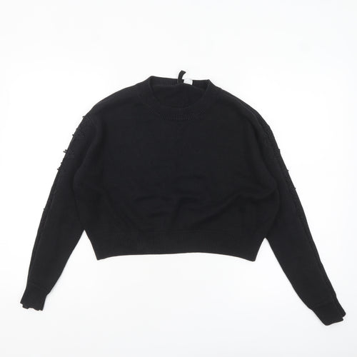 H&M Divided Women's Black Crew Neck Embroidered Knit Jumper Size S
