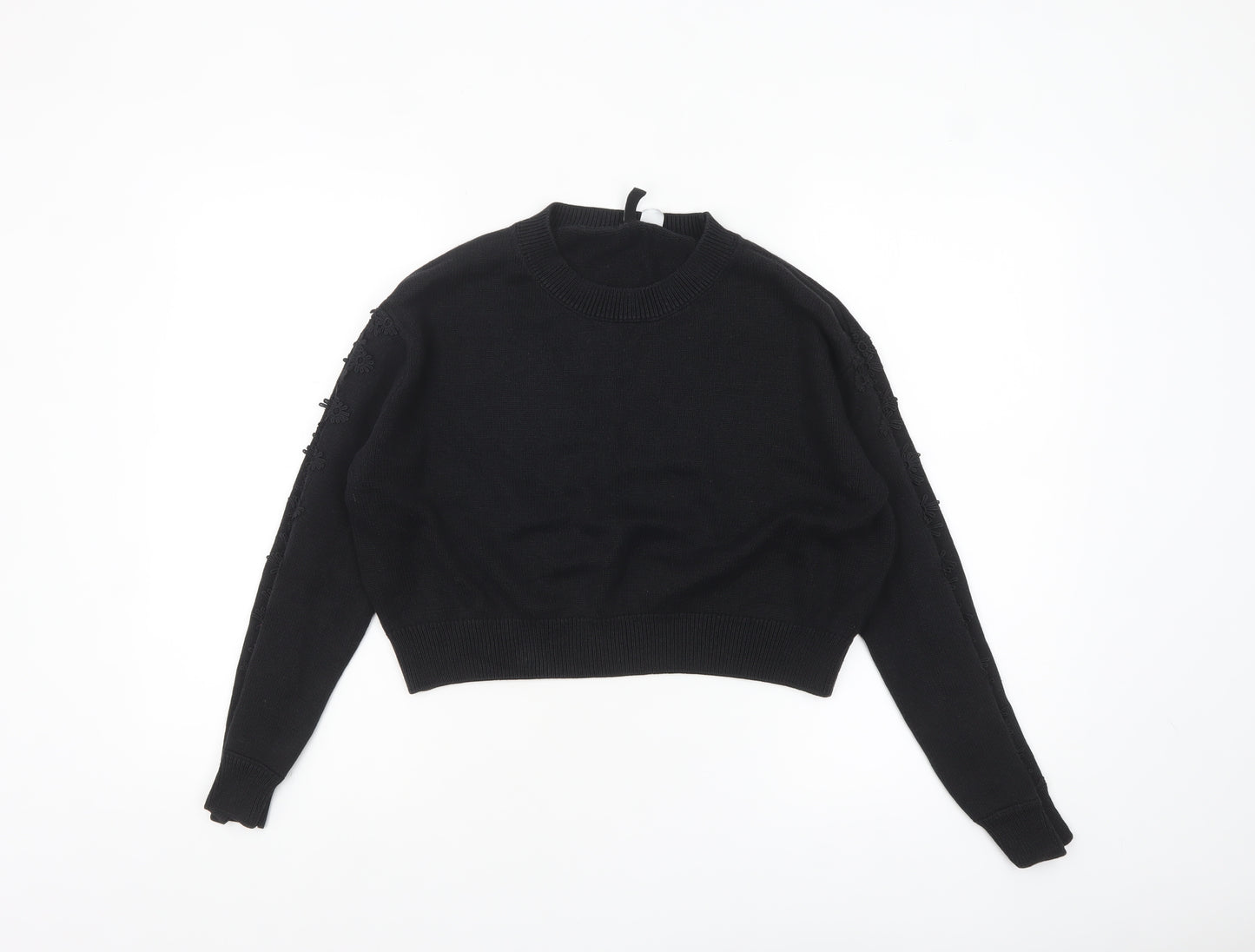 H&M Divided Women's Black Crew Neck Embroidered Knit Jumper Size S