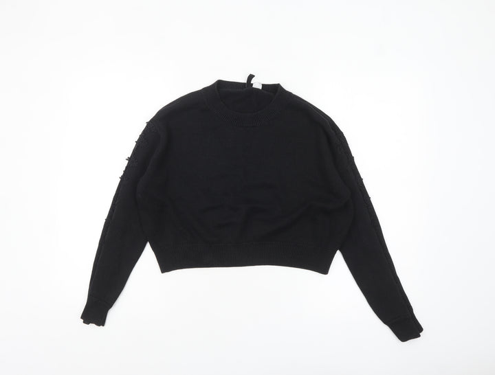 H&M Divided Women's Black Crew Neck Embroidered Knit Jumper Size S