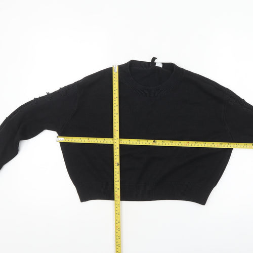 H&M Divided Women's Black Crew Neck Embroidered Knit Jumper Size S