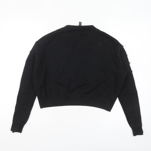 H&M Divided Women's Black Crew Neck Embroidered Knit Jumper Size S