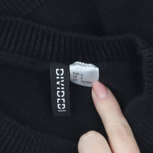 H&M Divided Women's Black Crew Neck Embroidered Knit Jumper Size S