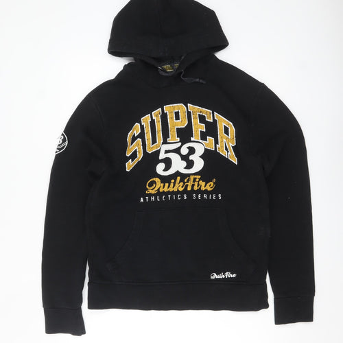 QuikFire Men's Black Pullover Hoodie Size S Fleece Lined Graphic Sportswear