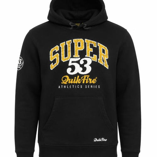 QuikFire Men's Black Pullover Hoodie Size S Fleece Lined Graphic Sportswear