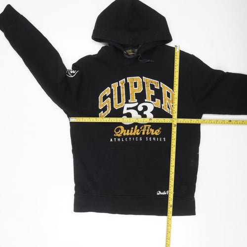 QuikFire Men's Black Pullover Hoodie Size S Fleece Lined Graphic Sportswear