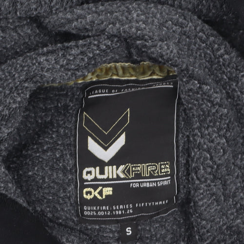 QuikFire Men's Black Pullover Hoodie Size S Fleece Lined Graphic Sportswear