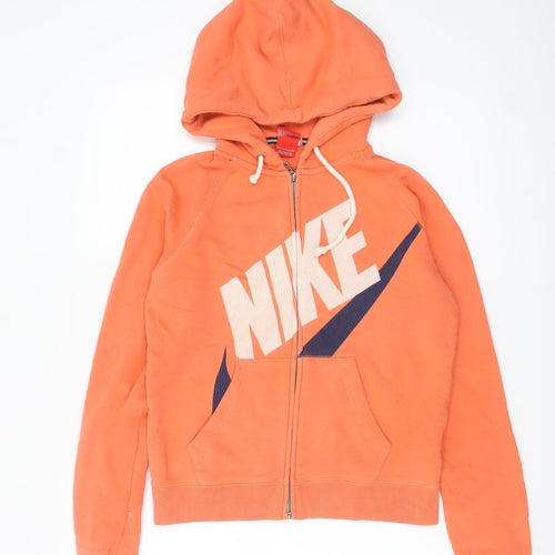 Nike Womens Orange Full Zip Hoodie Small Cotton Blend