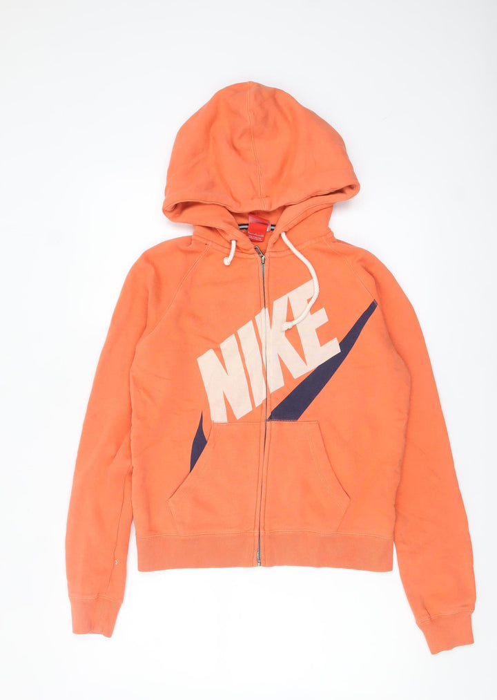 Nike Womens Orange Full Zip Hoodie Small Cotton Blend
