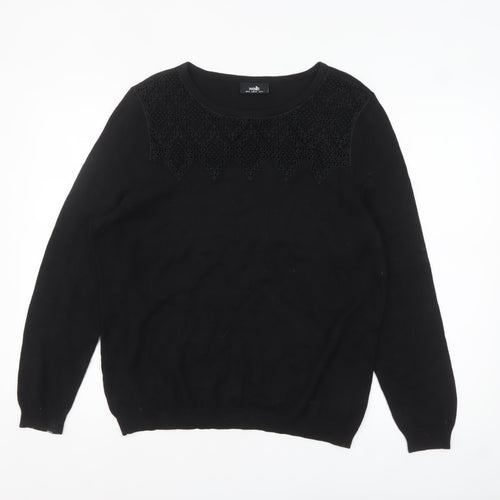 Wallis Women Black Size 18 Embroidered Crew Neck Jumper