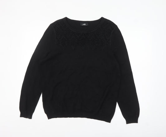 Wallis Women Black Size 18 Embroidered Crew Neck Jumper